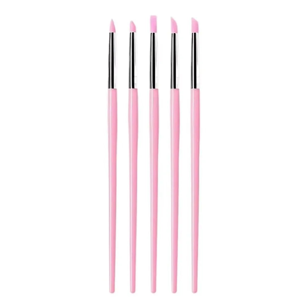 5-Pack Silicone Nail Art Brushes | 3D UV Gel Sculpting Pen Set Nail Art Brush Set QXL Pink