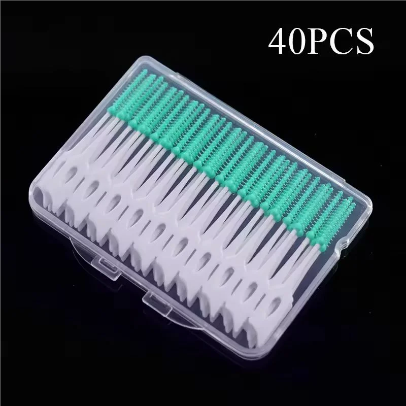 Silicone Interdental Brushes with Floss | 20/40/200 Pack Interdental Brush QXL 40Pcs Green