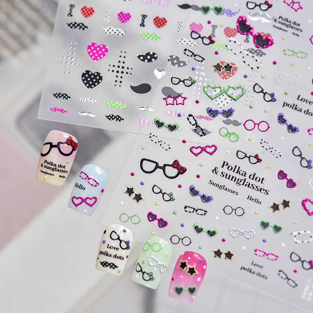 Y2K Retro 5D Nail Stickers | Hearts, Stars & Polka Dots Nail Art Stickers QXL