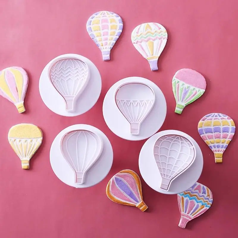 4-Pc Hot Air Balloon Cookie & Fondant Plunger Mold Set Cookie Fondant Mold QXL
