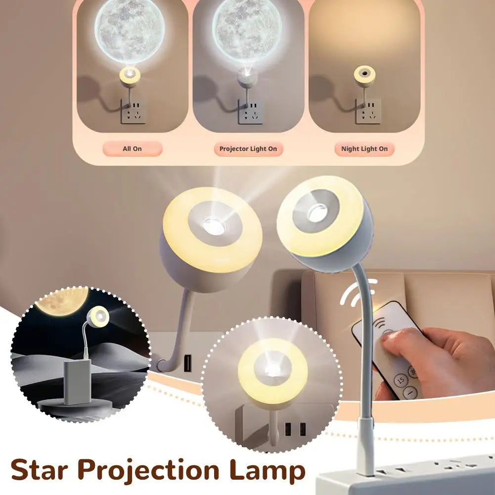 Starry Sky Moon Projector Night Light | LED Bedside Lamp Projector Night Light QXL White