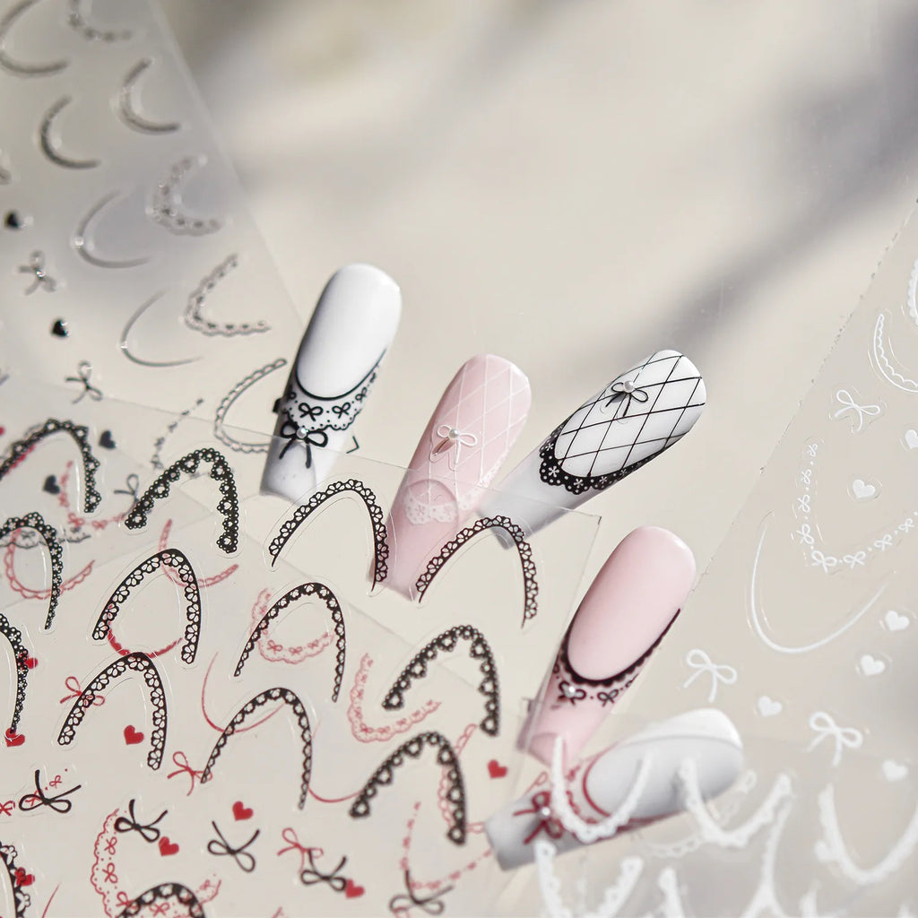 5D Lace French Nail Art Stickers | Ballet Bow Adhesive Decals Nail Art Stickers QXL