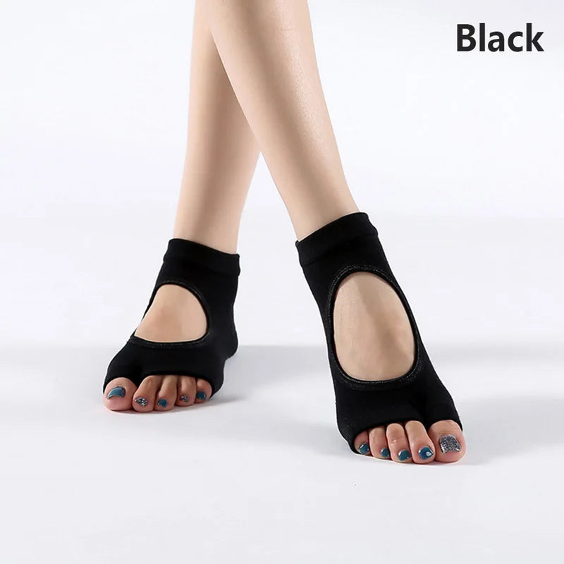 Women's Two-Toe Non-Slip Yoga Socks | Pilates & Ballet Grip Yoga Grip Socks QXL Black