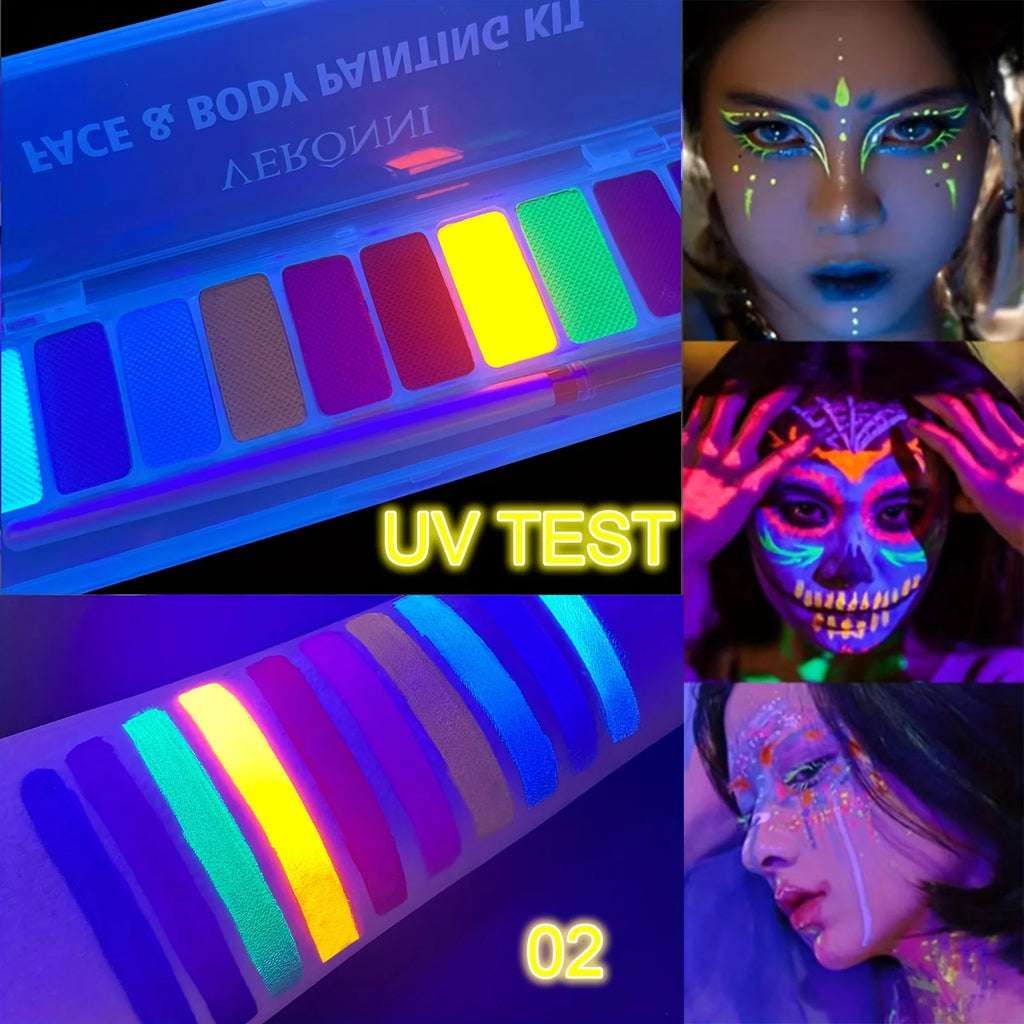 10-Color UV Neon Face & Body Paint Set | Glow Party Makeup Face & Body Paint QXL