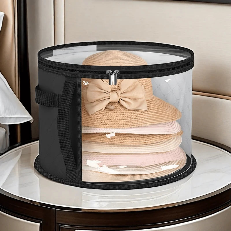 Extra-Large Foldable Hat Storage Box | Clear Window Hat Storage Box QXL Round Black