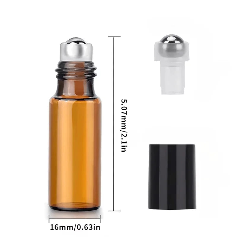 48-Pack 5ml Amber Glass Roller Bottles | Steel Roller Ball Glass Roller Bottles QXL