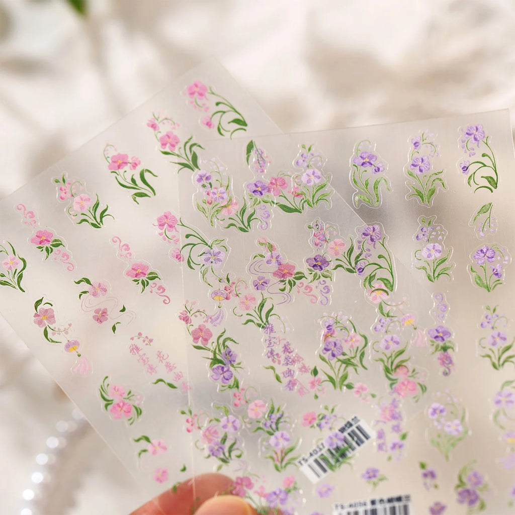5D Orchid & Calligraphy Nail Stickers | Self-Adhesive Manicure Art Nail Art Stickers QXL