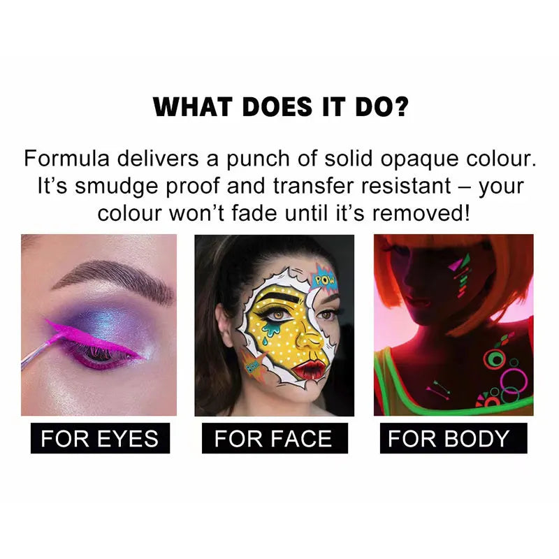 VERONNI 12-Color UV Glow Neon Face & Body Paint Palette UV Glow Face Paint QXL