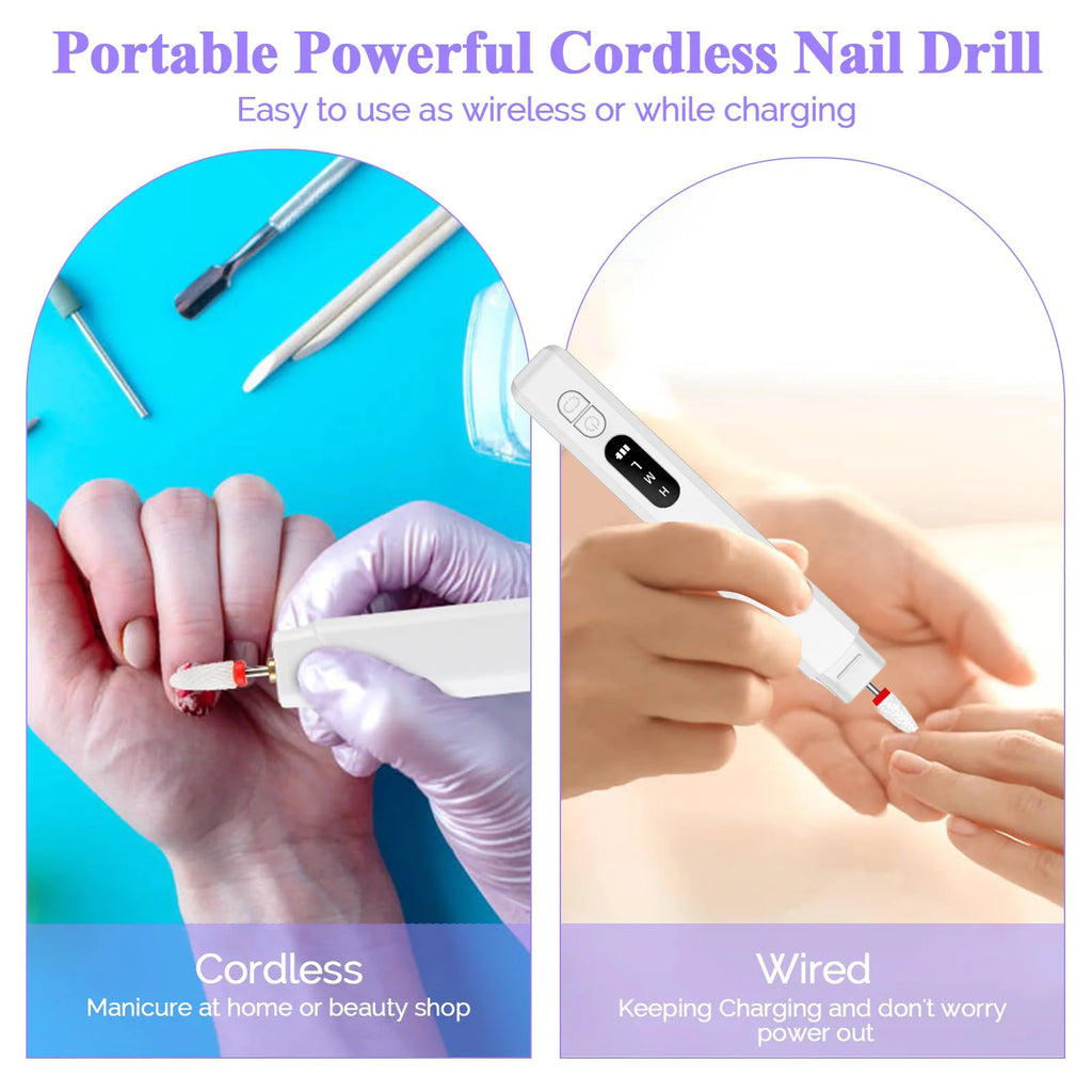 Cordless Electric Nail Drill 25000 RPM | 6-Head Manicure Kit Electric Nail Drill QXL