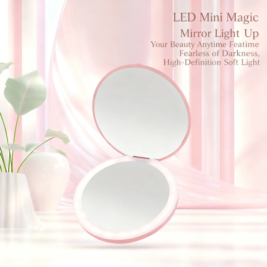 Mini LED Lighted Compact Makeup Mirror – Foldable Portable LED Compact Mirror QXL