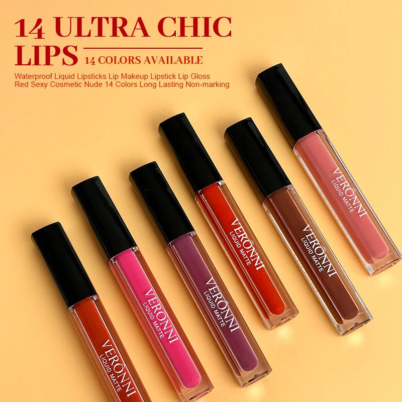 VERONNI 14-Shade Matte Liquid Lipstick | Waterproof Velvet Lip Gloss Matte Liquid Lipstick QXL