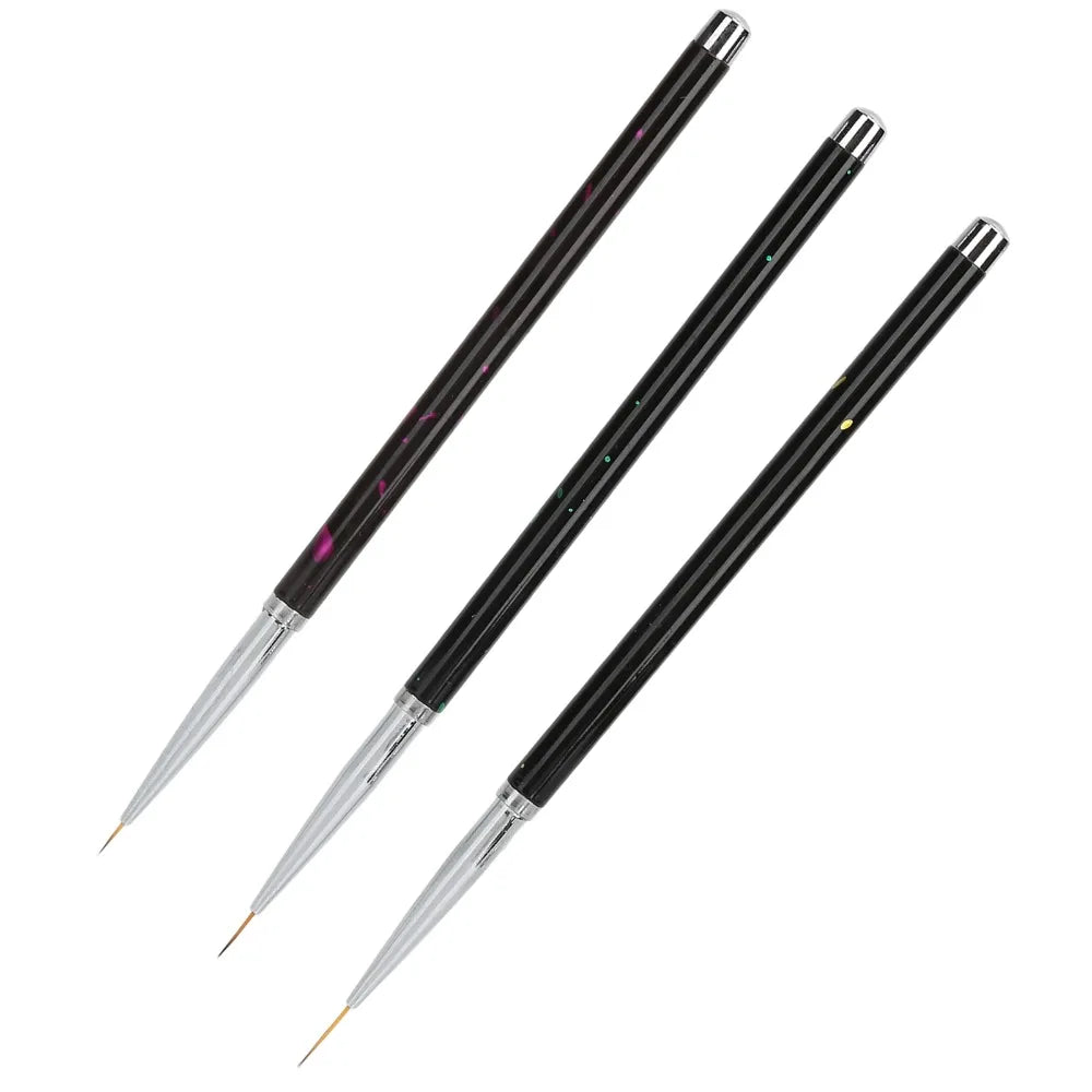 3-Piece Nail Art Liner Brush Set | Alloy Handle & Nylon Hair Nail Art Liner Brush QXL