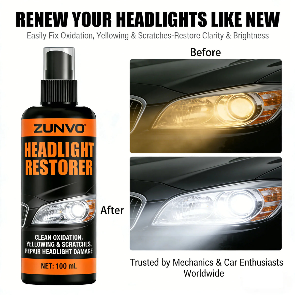 Car Headlight Restorer Spray | Fix Oxidation & Yellowing Headlight Restorer Spray QXL