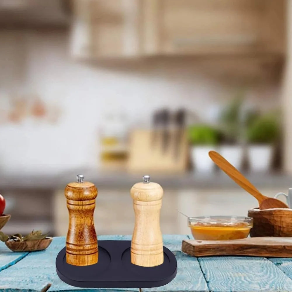Acacia Wood Salt & Pepper Mill Tray | Dual Grinder Holder Mill Tray Holder QXL