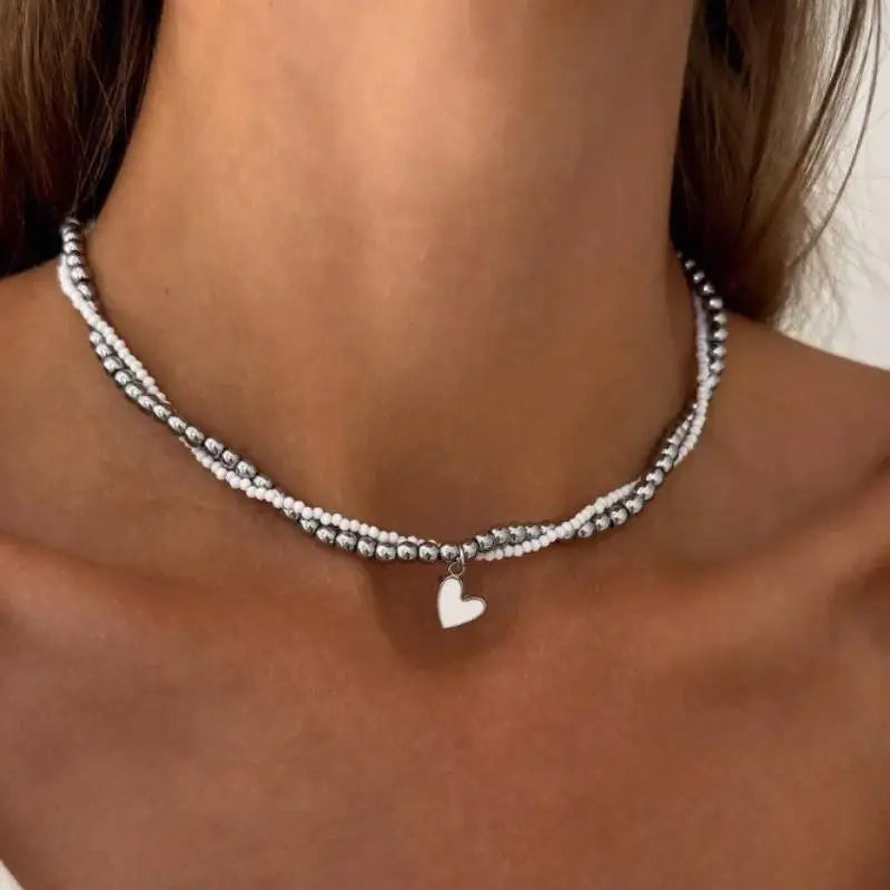 Heart Pendant Choker Necklace | Multilayer Chain for Women Choker Necklace QXL