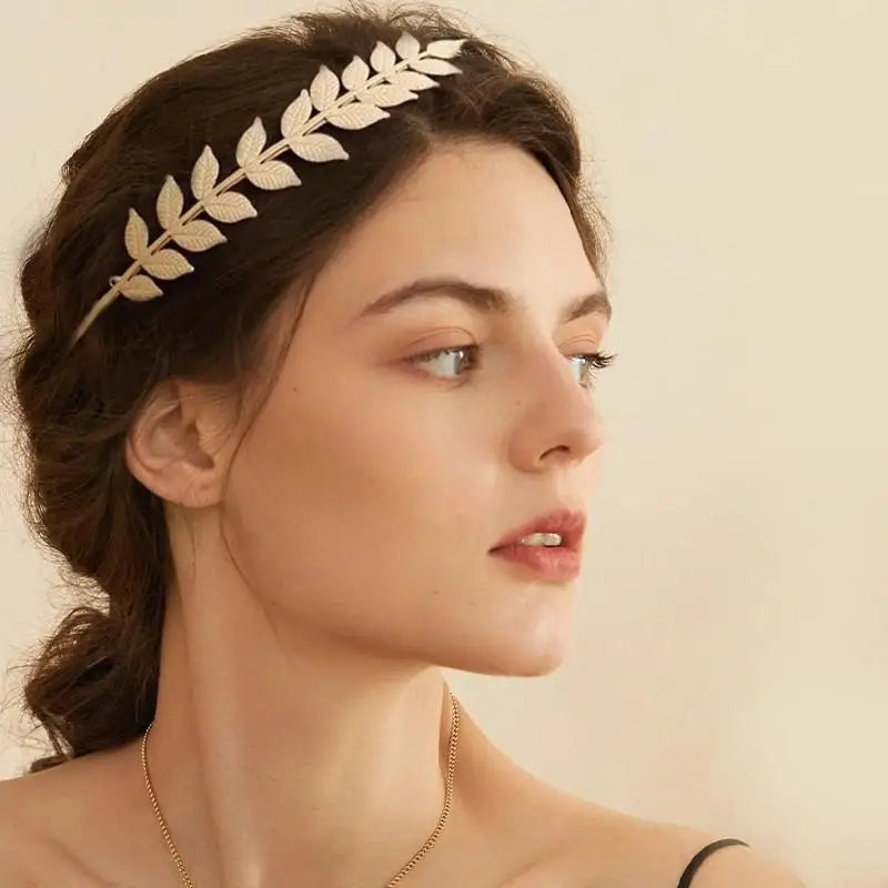 Gold Leaf Crown Tiara Headband | Bridal & Goddess Hair Piece Bridal Crown Headband QXL