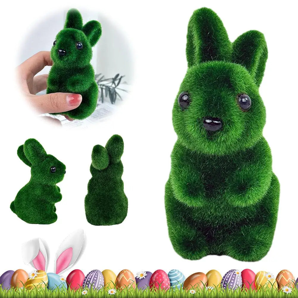 Moss Bunny Figurine | Green Easter Rabbit Decor (1 or 2 Pack) Decorative Figurine QXL
