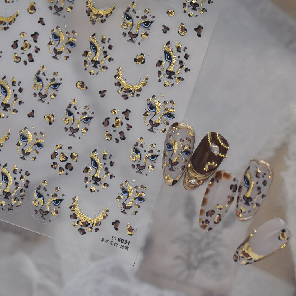 5D Leopard Panther Nail Stickers | Gold Foil Y2K Punk Decals Nail Stickers QXL
