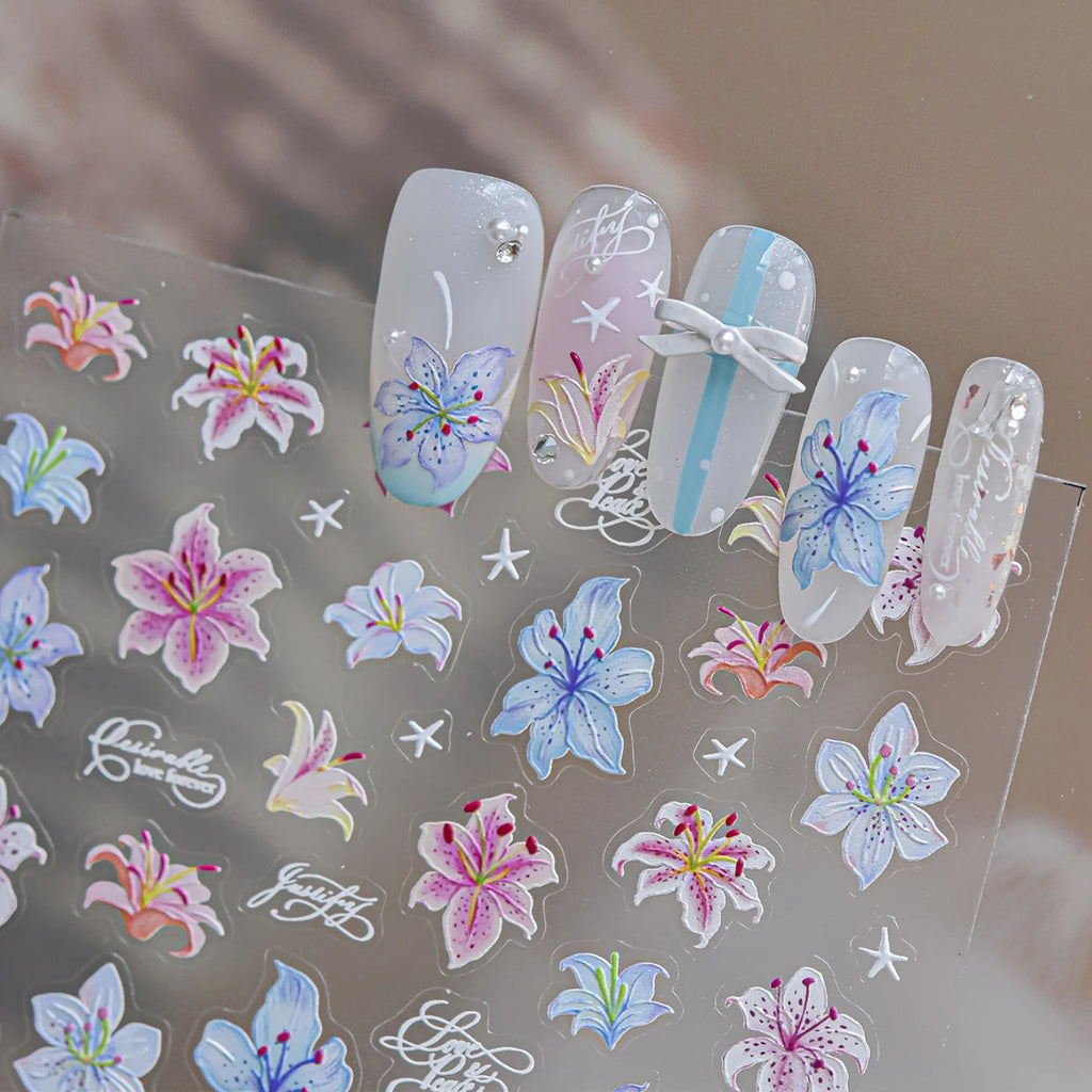 5D Nail Stickers – Lace Lily Flower Vintage French Decals Nail Art Stickers QXL