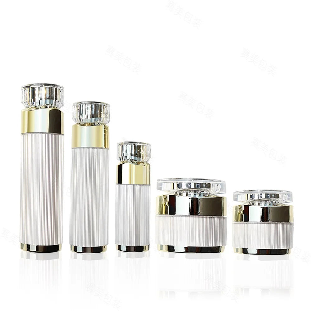 Pearl White Acrylic Refillable Cosmetic Jar & Pump Bottle Cosmetic Refill Jar QXL