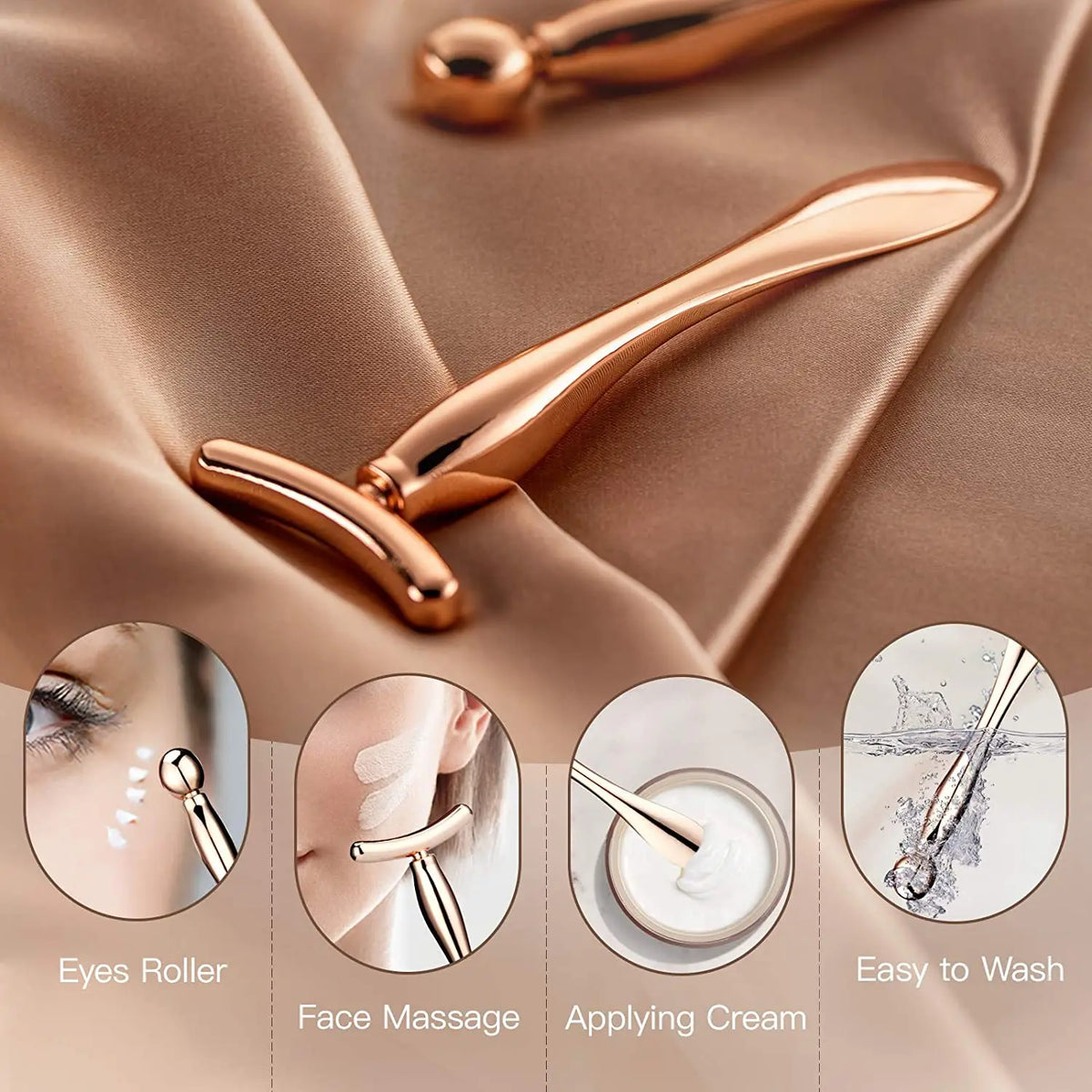 2-Piece Metal Facial Roller & Eye Massager Set | Skincare Tool Facial Roller Set QXL