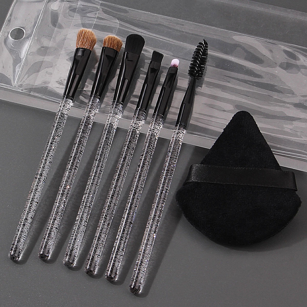 7-Piece Glitter Handle Eye Makeup Brush Set & Sponge Puff Eye Makeup Brush Set QXL