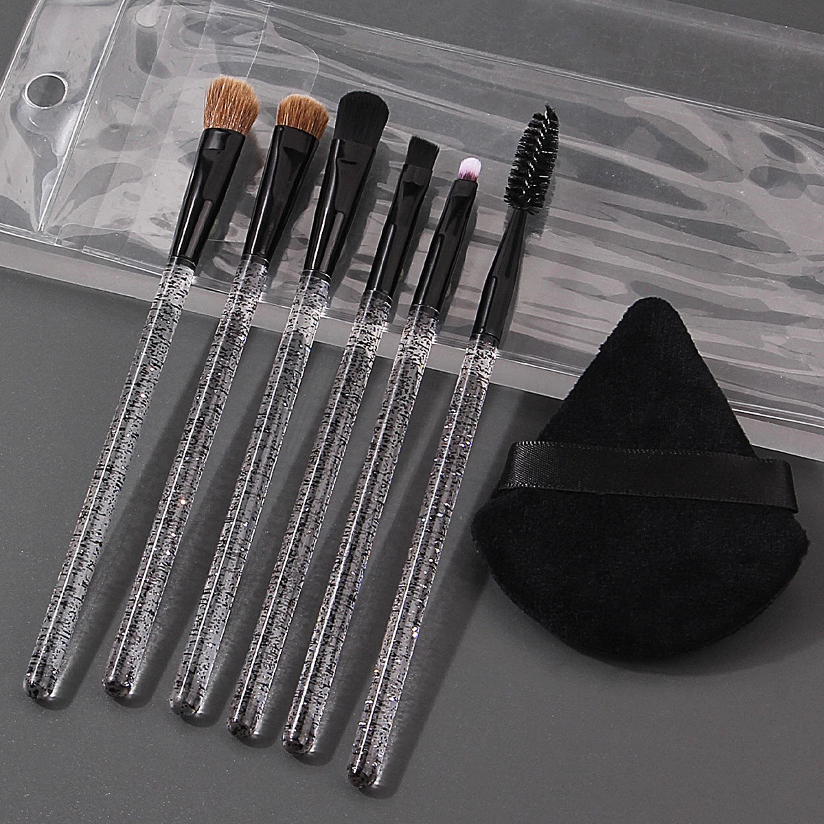 7-Piece Glitter Handle Eye Makeup Brush Set & Sponge Puff Eye Makeup Brush Set QXL