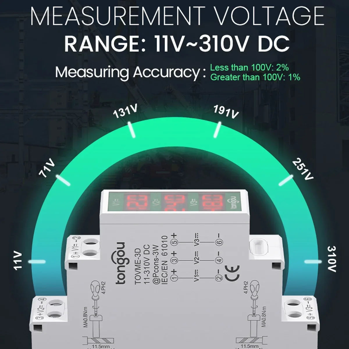DIN Rail DC Voltmeter 11V–310V | LED Digital Voltage Meter Digital Voltmeter QXL