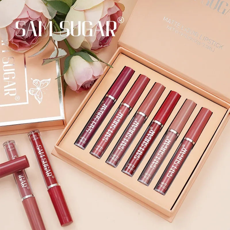 SAM SUGAR 6-Pc Matte Liquid Lipstick Set – Waterproof 24Hr Wear Liquid Lipstick Set QXL