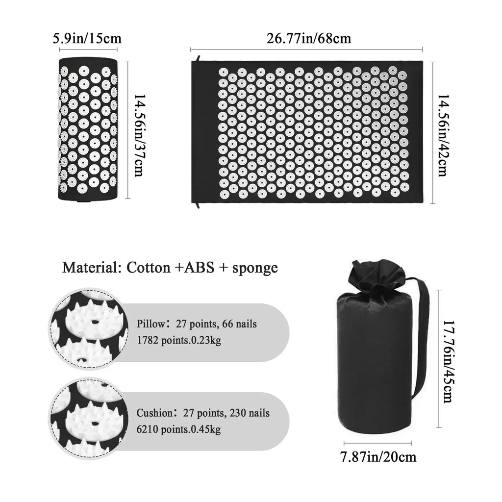 Acupressure Mat & Pillow Set | Yoga Massage Cushion Acupressure Mat Set QXL