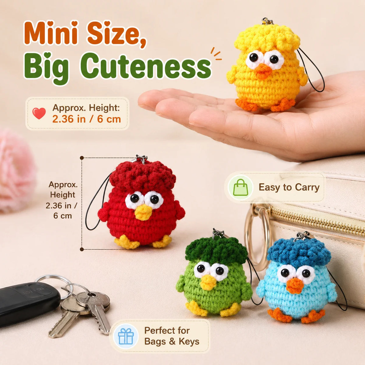 Crochet Chick Keychain | Kawaii Knitted Bag Charm Pendant Novelty Bag Charm QXL