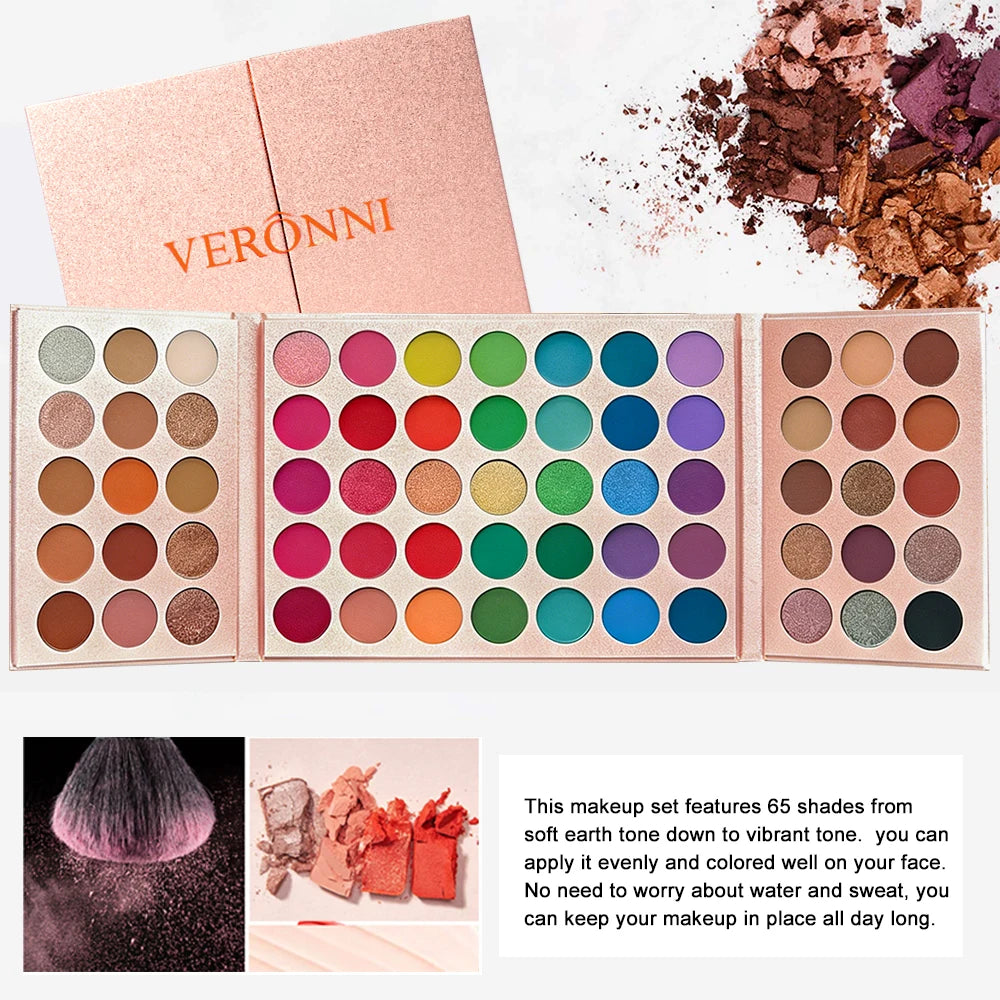 VERONNI 65-Color Eyeshadow Palette – Shimmer, Matte & Glitter Eyeshadow Palette QXL