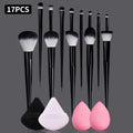 17-Pc Black Makeup Brush Set with Sponges & Powder Puffs Makeup Brush Set QXL black