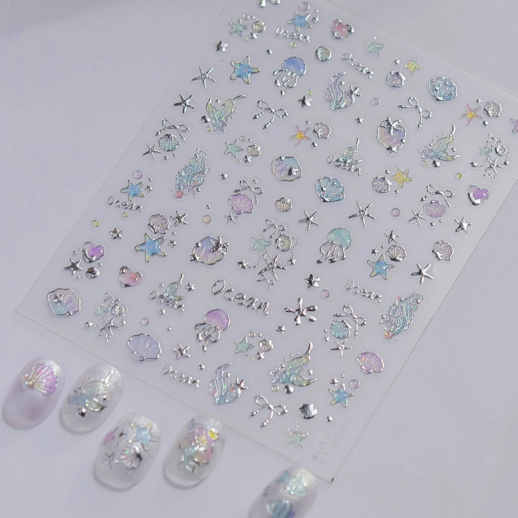 5D Ocean Nail Stickers – Mermaid, Jellyfish & Sea Decals Nail Art Stickers QXL
