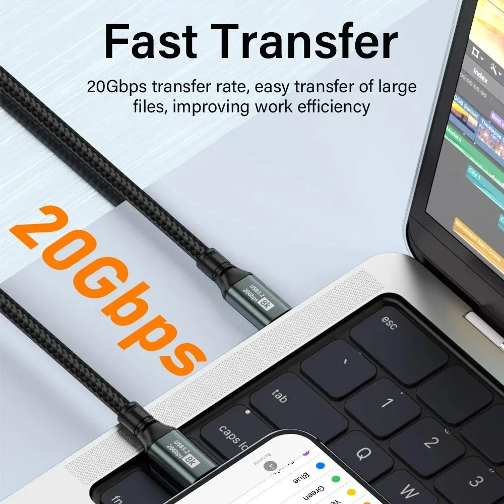 USB C Cable 100W 20Gbps 8K 60Hz | iPhone MacBook 2m 3m USB-C Cable QXL