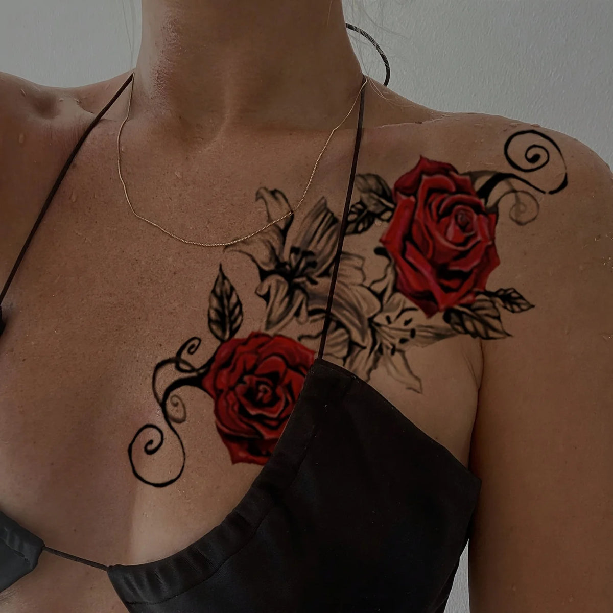 Red Rose & Snake Waterproof Temporary Tattoos | Transfer Set Temporary Tattoos QXL