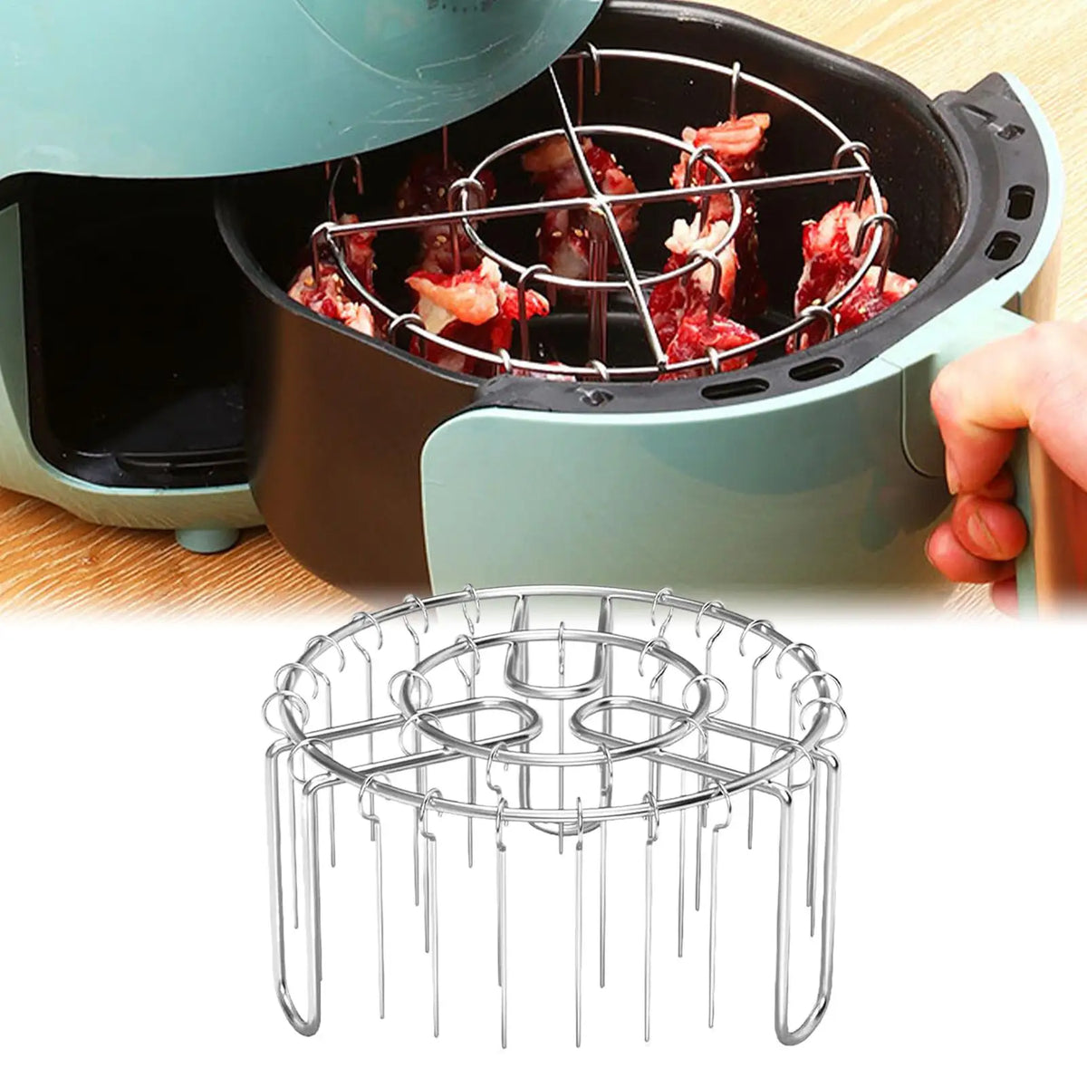 Air Fryer Round Skewer Rack + 24 Stainless Steel Skewers Air Fryer Grill Rack QXL