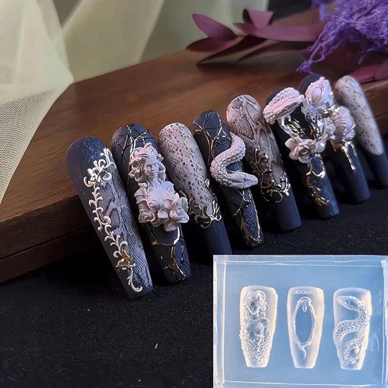3D Snake Silicone Nail Art Carving Mold | DIY Nail Design Silicone Nail Mold QXL