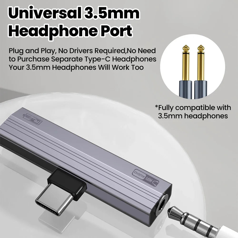 2-in-1 USB-C to 3.5mm Audio Adapter | 10W & 100W Charging USB-C Audio Adapter QXL