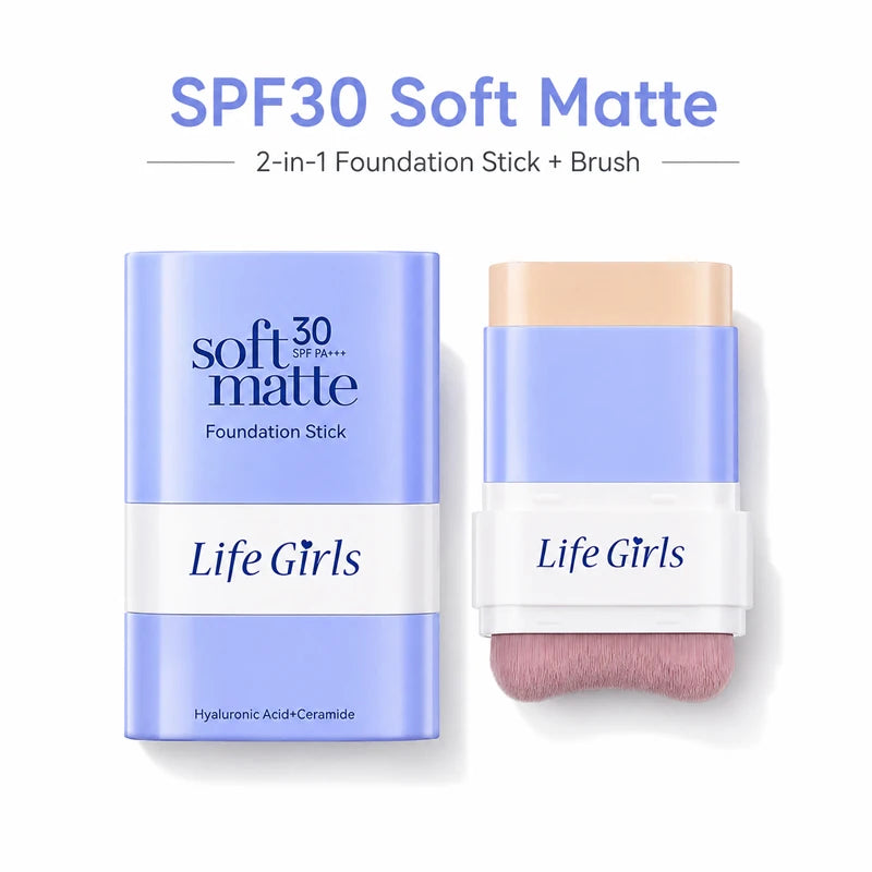 2-in-1 SPF30 Foundation Stick & Brush | Matte Full Coverage Foundation Stick QXL