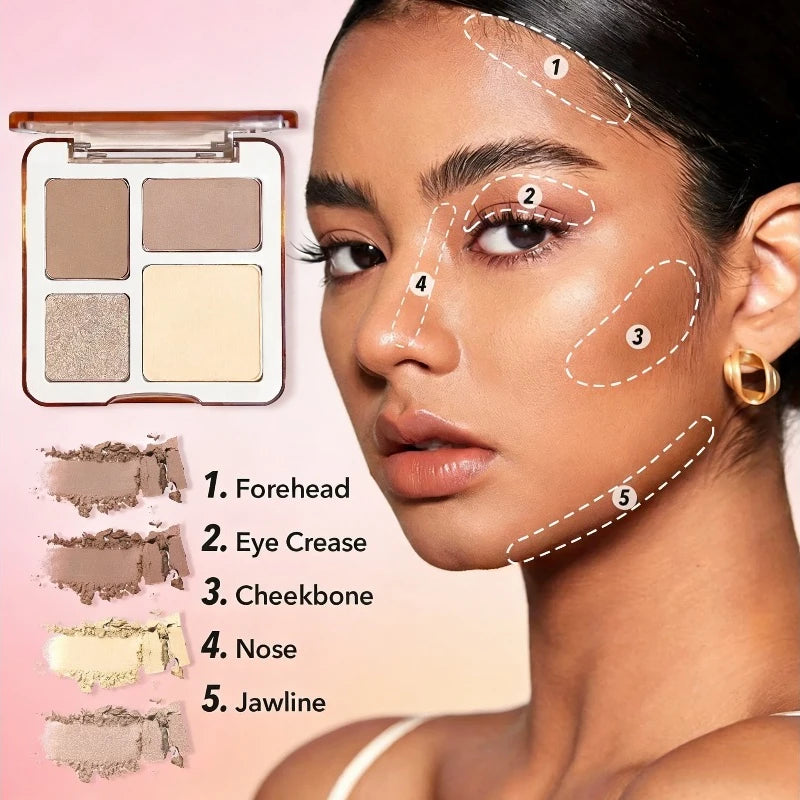 4-Color Highlighter & Contour Palette | 3D Matte Face Sculpting Highlighter Contour Palette QXL