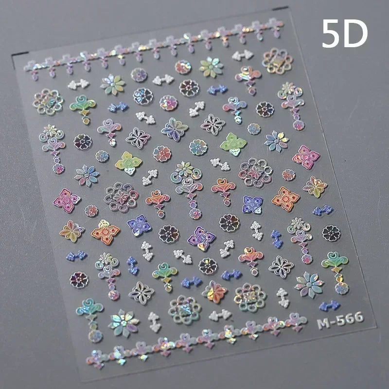 5D Hot Stamping Floral Nail Art Stickers | Botanical Decals