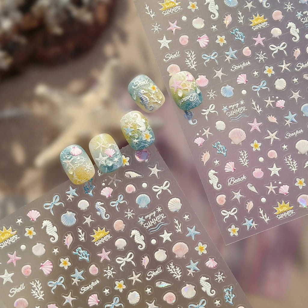 5D Ocean Nail Stickers – Seashell Starfish Beach Decals | NAILFYOU Nail Art Stickers QXL