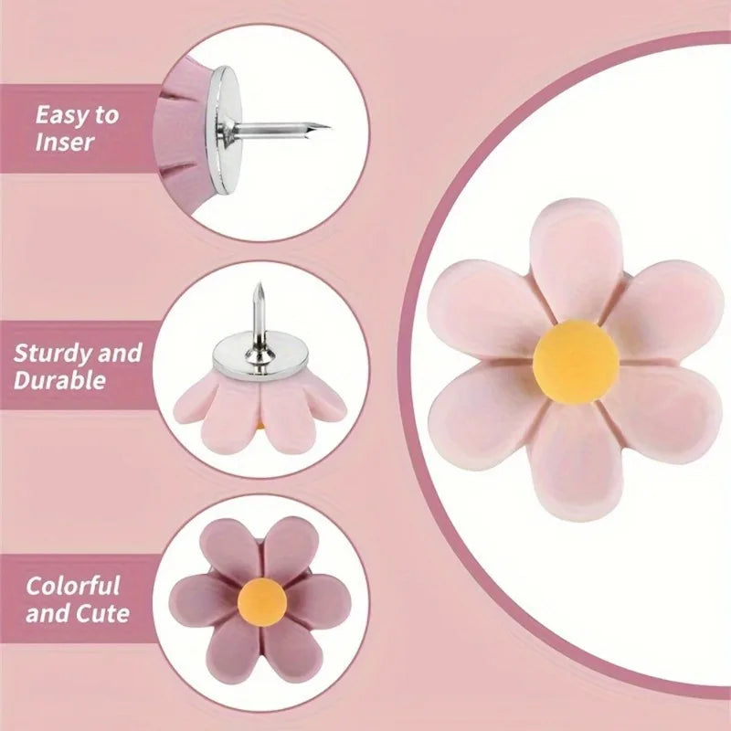 Flower Pushpins Set | 3-Color Resin Decorative Photo Wall Pins Decorative Pushpins QXL