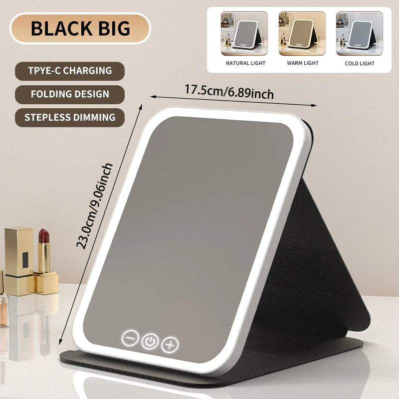 3-Color Dimmable LED Makeup Mirror | Foldable Touch Control LED Makeup Mirror QXL big black