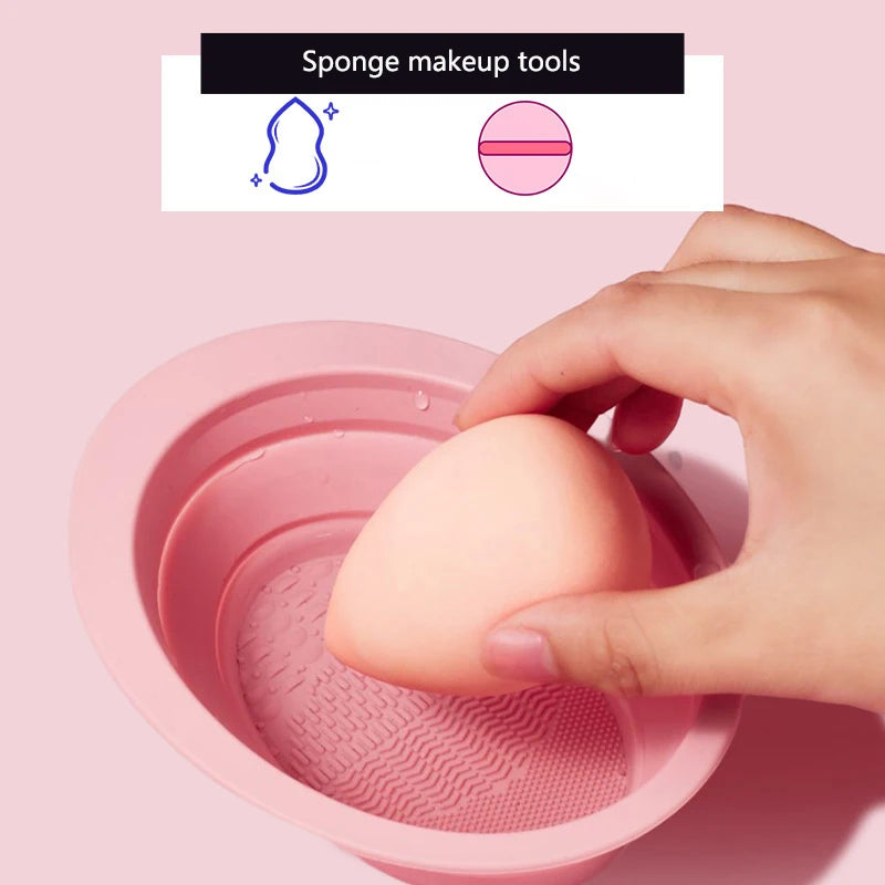 Foldable Silicone Makeup Brush Cleaning Bowl & Scrubber Mat Brush Cleaning Bowl QXL