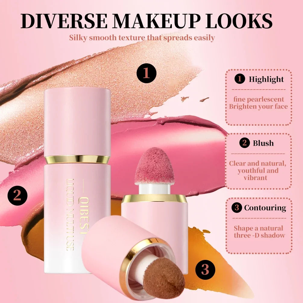 QiBest 3-in-1 Liquid Blush Highlighter & Contour Stick Liquid Blush Stick QXL