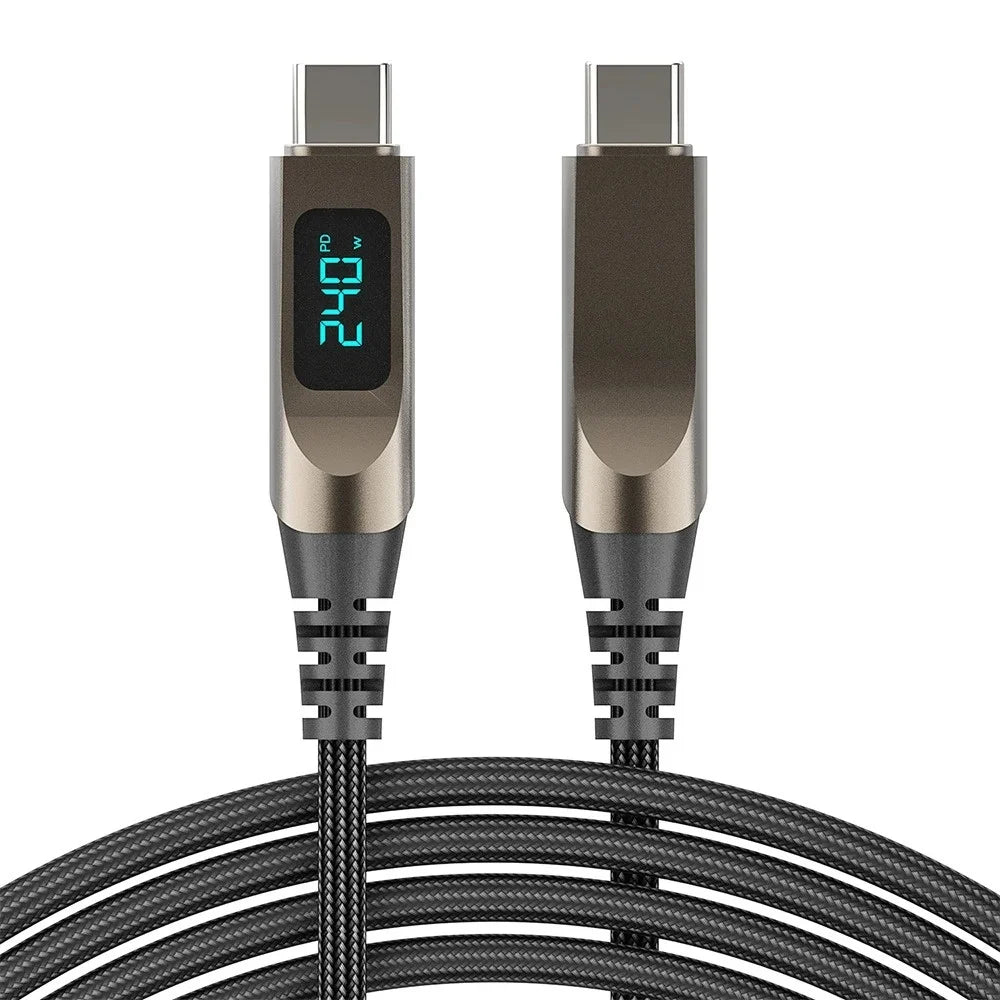 USB-C 240W Fast Charging Cable | Nylon Braided Digital Display USB-C Charging Cable QXL black 2m