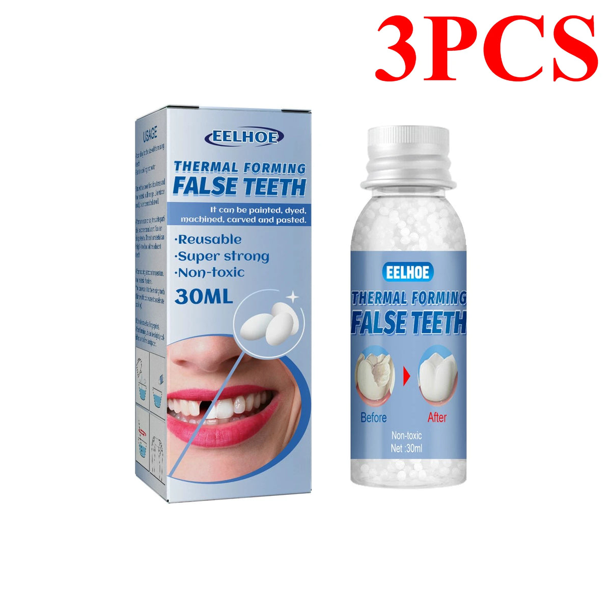 Temporary Tooth Repair Thermal Forming Denture Resin – 30ml Denture Repair Resin QXL 3PCS