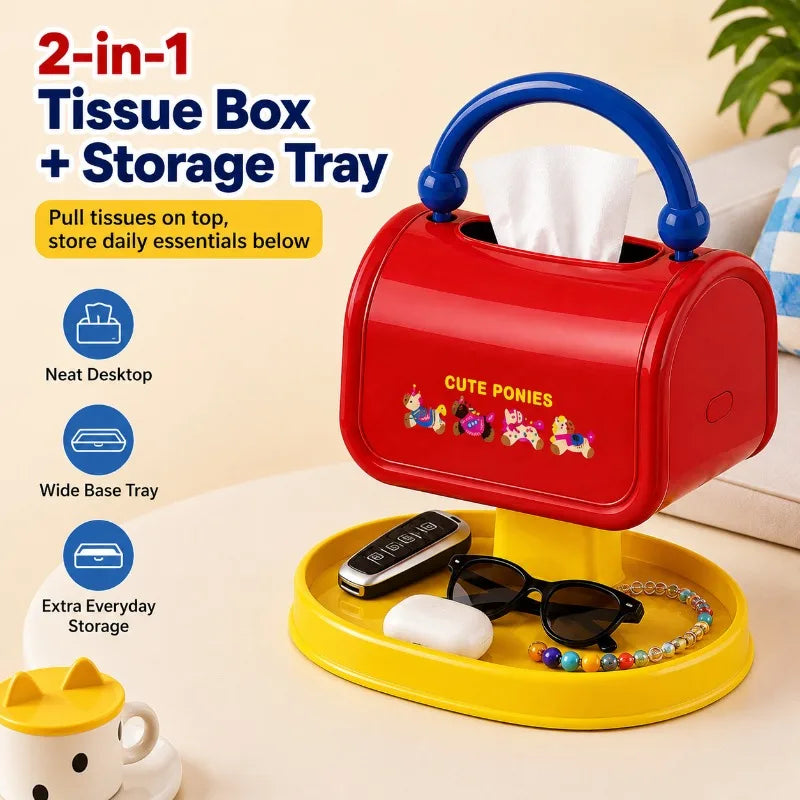 Cute Cartoon Tissue Box Holder with Handle & Storage Tray Tissue Box Holder QXL
